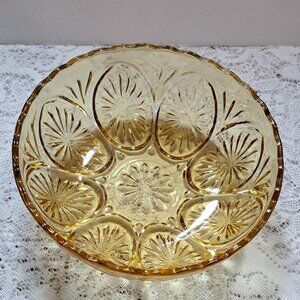 Vintage Anchor Hocking Amber Press cut Glass Bowl Starburst 8" Trinket Serving